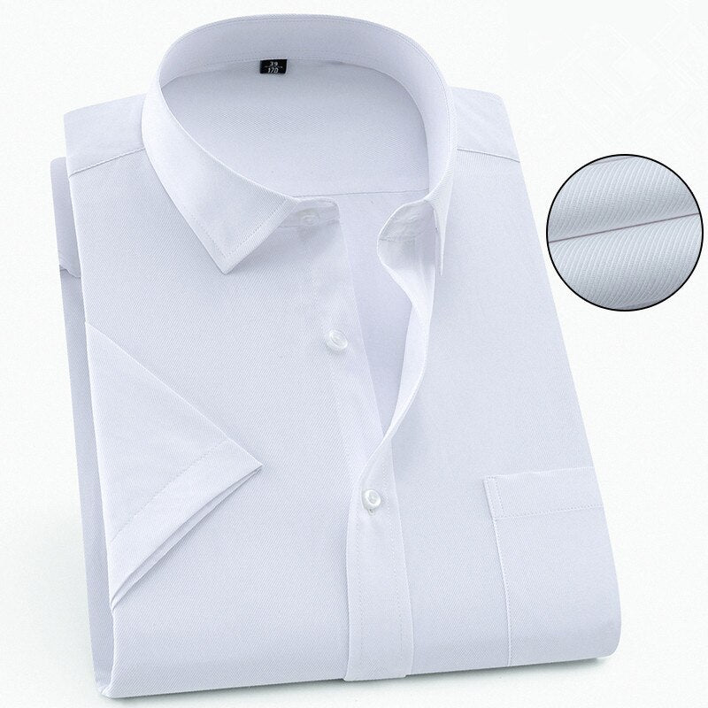 Men's Dress Shirts Casual Short Sleeve White Slim Solid Patchwork