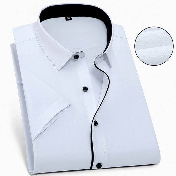 Men's Dress Shirts Casual Short Sleeve White Slim Solid Patchwork