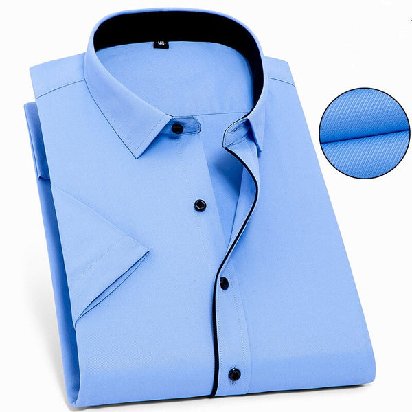 Men's Dress Shirts Casual Short Sleeve White Slim Solid Patchwork