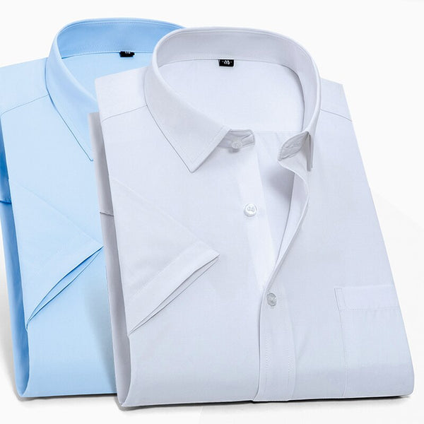 Men's Dress Shirts Casual Short Sleeve White Slim Solid Patchwork