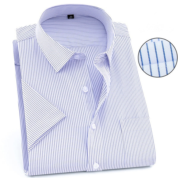 Men's Dress Shirts Casual Short Sleeve White Slim Solid Patchwork