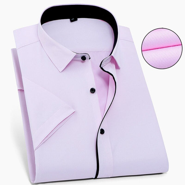 Men's Dress Shirts Casual Short Sleeve White Slim Solid Patchwork