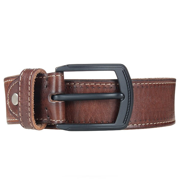 Mens belt high quality natural genuine leather for men hard metal matte black pin buckle