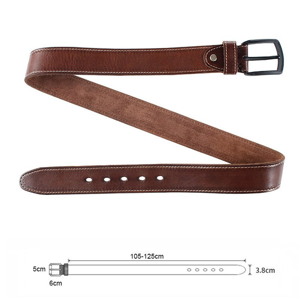 Mens belt high quality natural genuine leather for men hard metal matte black pin buckle