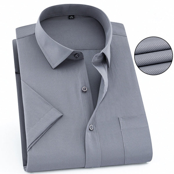 Men's Dress Shirts Casual Short Sleeve White Slim Solid Patchwork