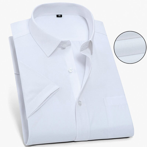 Men's Dress Shirts Casual Short Sleeve White Slim Solid Patchwork