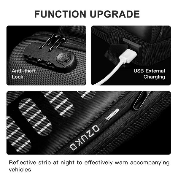 OZUKO Fashion New Men Chest Bag Multifunction Anti-theft Chest Pack Male Waterproof Sling Messenger Bags USB Mens Crossbody Bag