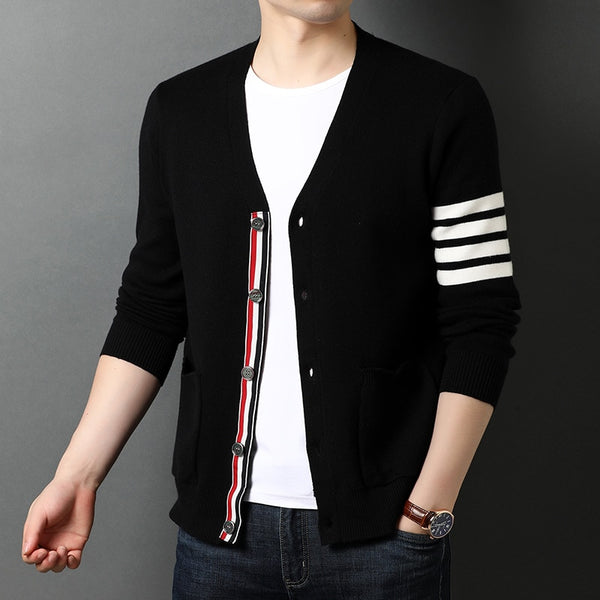 Knitted Men Cardigan Sweater Korean Casual Coats S-3XL