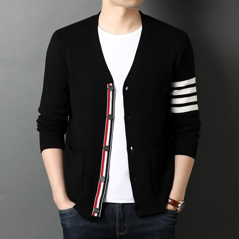 Knitted Men Cardigan Sweater Korean Casual Coats S-3XL