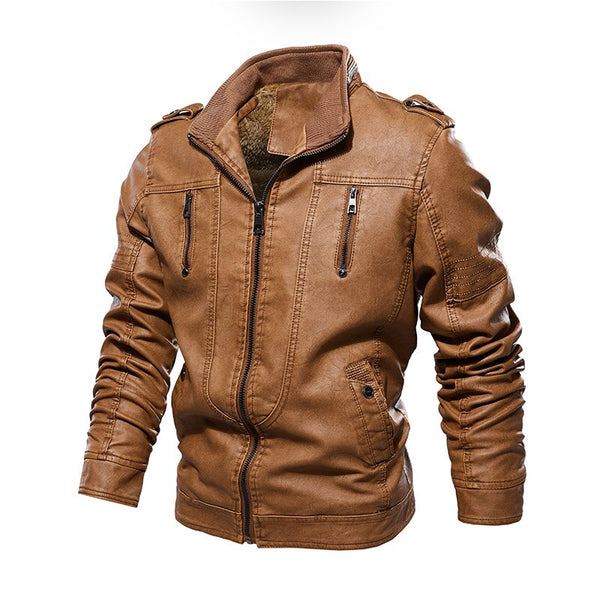 Mens Leather Motorcycle PU Jacket Windbreaker