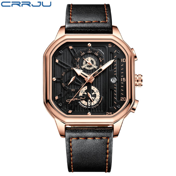 Fashion Square Dial Leather Mens Watches Luxury Sport Waterproof