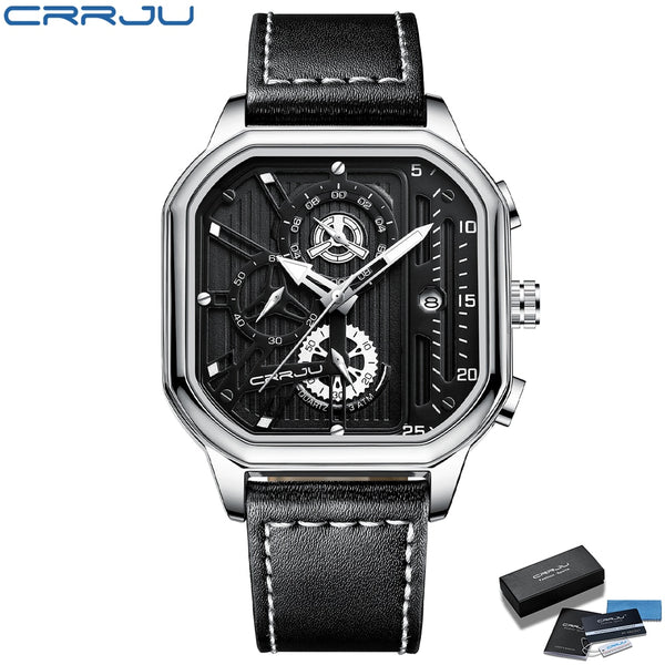 Fashion Square Dial Leather Mens Watches Luxury Sport Waterproof