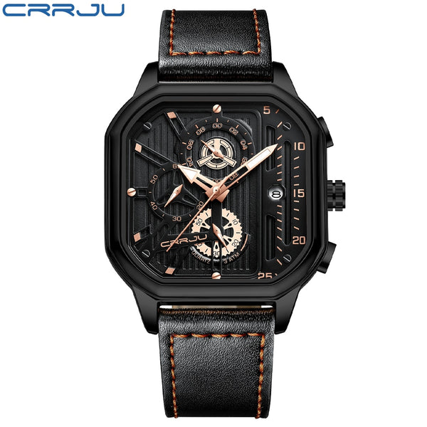 Fashion Square Dial Leather Mens Watches Luxury Sport Waterproof