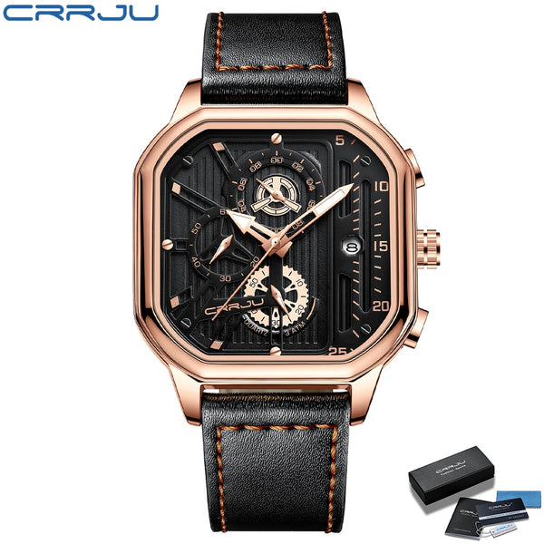 Fashion Square Dial Leather Mens Watches Luxury Sport Waterproof