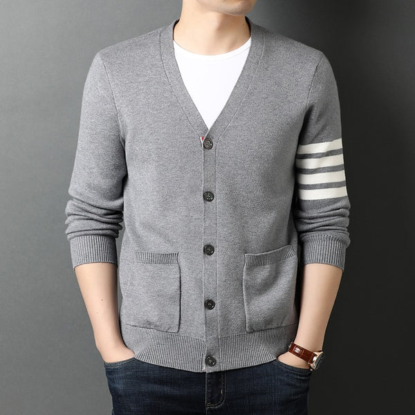 Knitted Men Cardigan Sweater Korean Casual Coats S-3XL