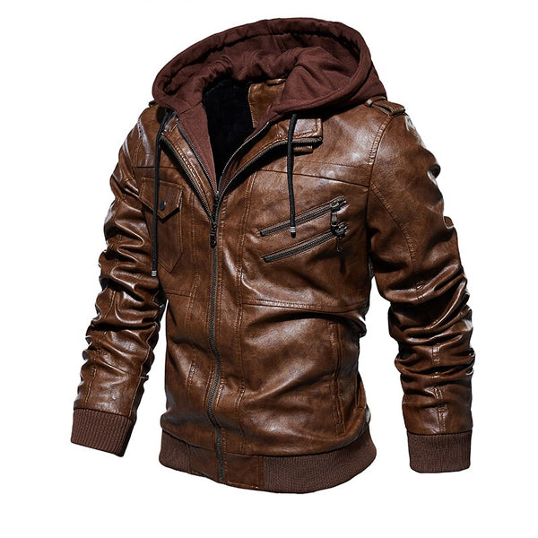 Mens Leather Motorcycle PU Jacket Windbreaker