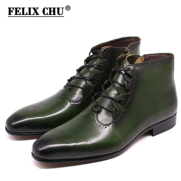 Mens Classic Ankle Boots Handmade Genuine Leather High Top Dress Shoes