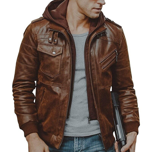 Mens Leather Motorcycle PU Jacket Windbreaker