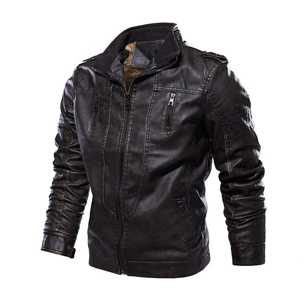 Mens Leather Motorcycle PU Jacket Windbreaker