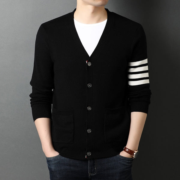 Knitted Men Cardigan Sweater Korean Casual Coats S-3XL