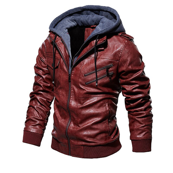 Mens Leather Motorcycle PU Jacket Windbreaker