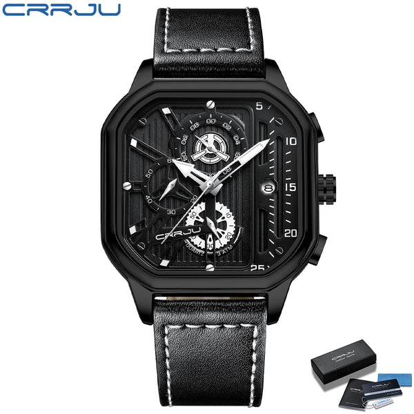 Fashion Square Dial Leather Mens Watches Luxury Sport Waterproof