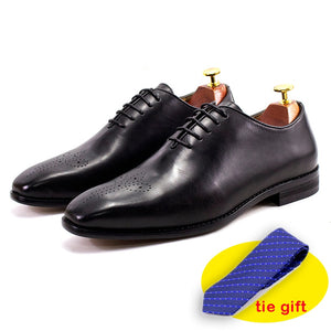 Classic Mens Oxfords Genuine Cow Leather Whole Cut Lace-Up Wedding Dress Shoe