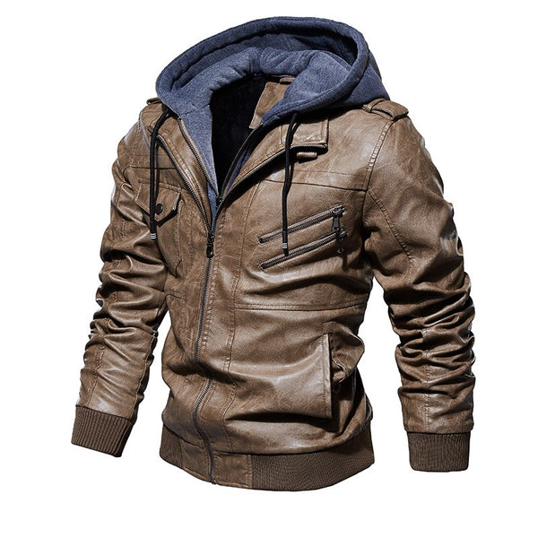 Mens Leather Motorcycle PU Jacket Windbreaker