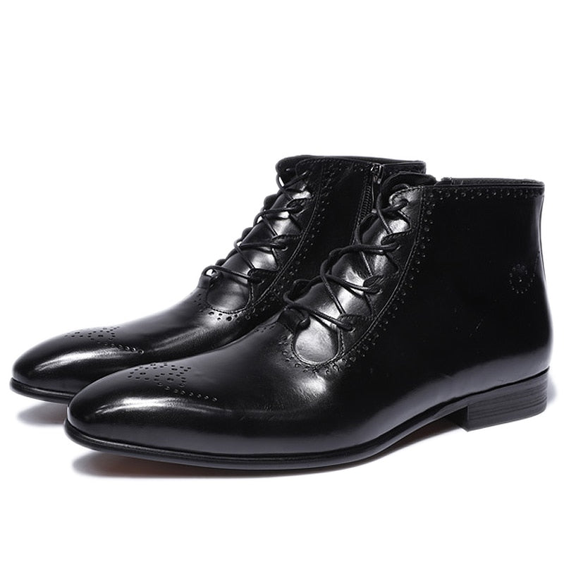 Mens Classic Ankle Boots Handmade Genuine Leather High Top Dress Shoes