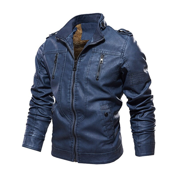 Mens Leather Motorcycle PU Jacket Windbreaker