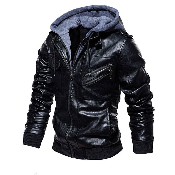 Mens Leather Motorcycle PU Jacket Windbreaker