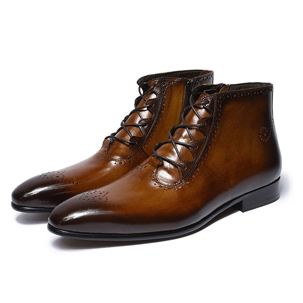 Mens Classic Ankle Boots Handmade Genuine Leather High Top Dress Shoes