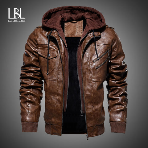 Mens Leather Motorcycle PU Jacket Windbreaker