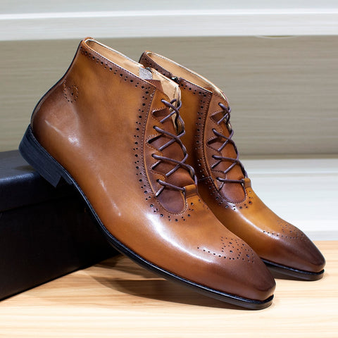 Mens Classic Ankle Boots Handmade Genuine Leather High Top Dress Shoes