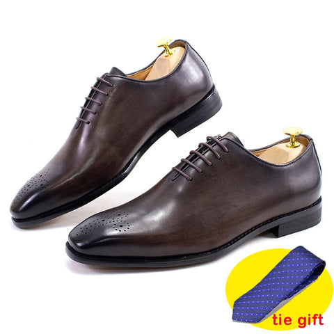 Classic Mens Oxfords Genuine Cow Leather Whole Cut Lace-Up Wedding Dress Shoe